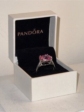 Sterling silver S925 Pink solitaire cut Zirconia Adjustable Ring